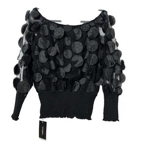 NWT U0OZEE Womens Sheer Applique Top Boat Neck Size L Elastic Trim Party